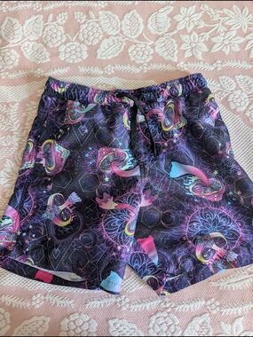 Galaxy Psychedelic Swim/Board Shorts in Black with Neon Accents